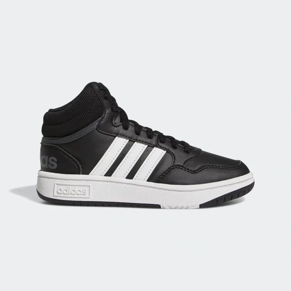 Adidas Hoops Mid 3.0 kids sneaker- black/ white boys size 2 - Picture 1 of 12